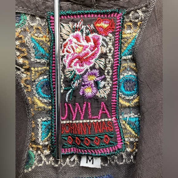 Johnny Was JWLA Gray Embroidered 100% Linen Kimono Jacket Size Medium - Picture 2 of 16